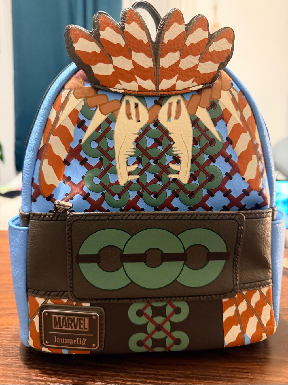 Loungefly Marvel Mera Trident Mini Backpack in Blue, Brown, Orange, Green